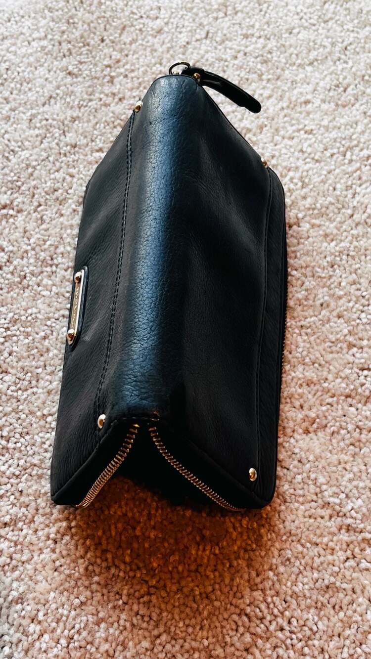 Michael Kors Fulton Carryall Zip Around Black Pebbled Leather Wallet
